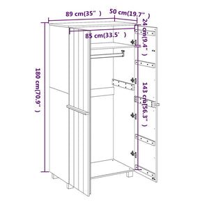 Garde-robe HAMAR Blanc 89x50x180 cm Bois massif de pin