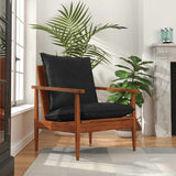 Fauteuil noir cuir véritable et bois d'acacia solide