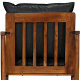 Fauteuil noir cuir véritable et bois d'acacia solide