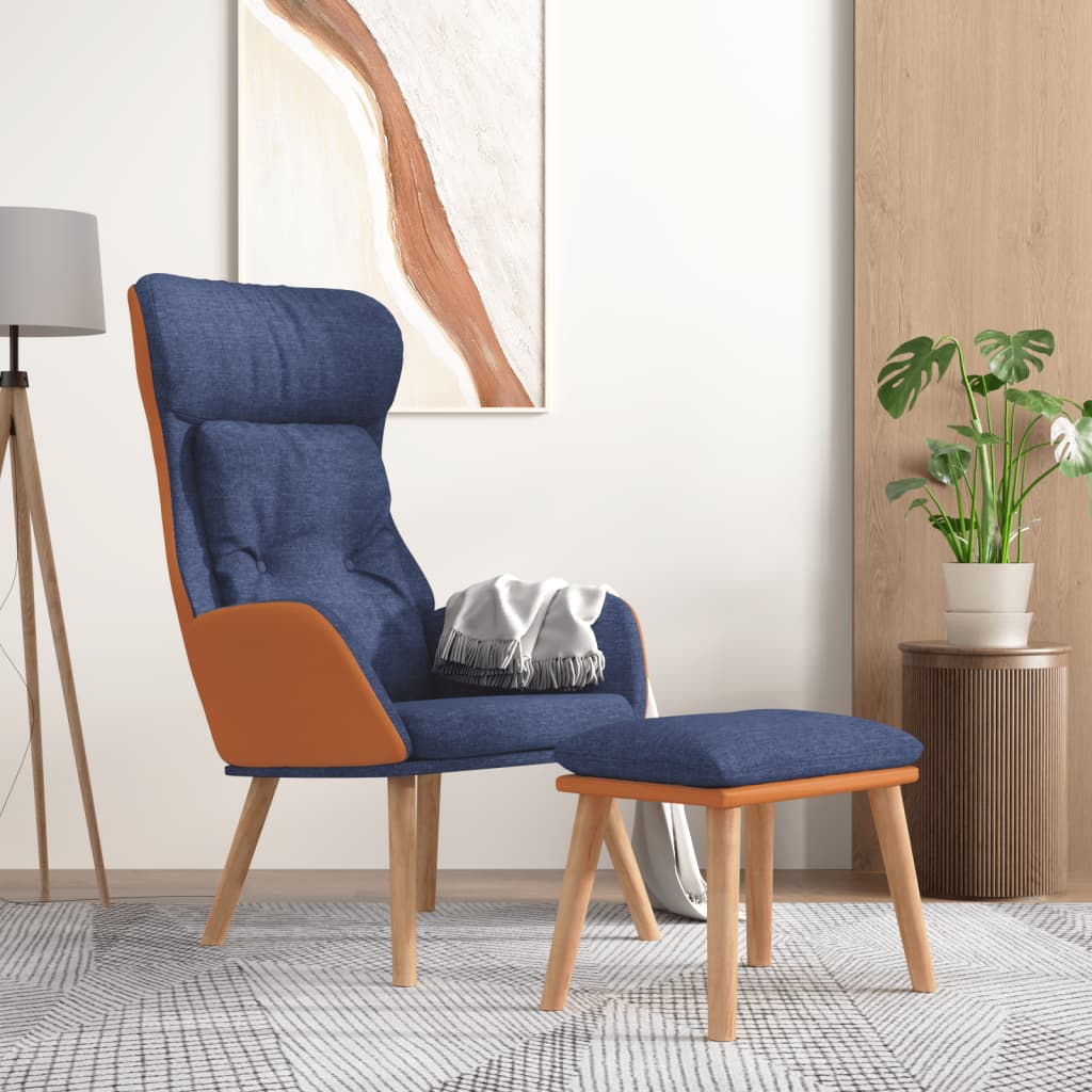 Chaise de relaxation avec repose-pied Bleu Similicuir et tissu