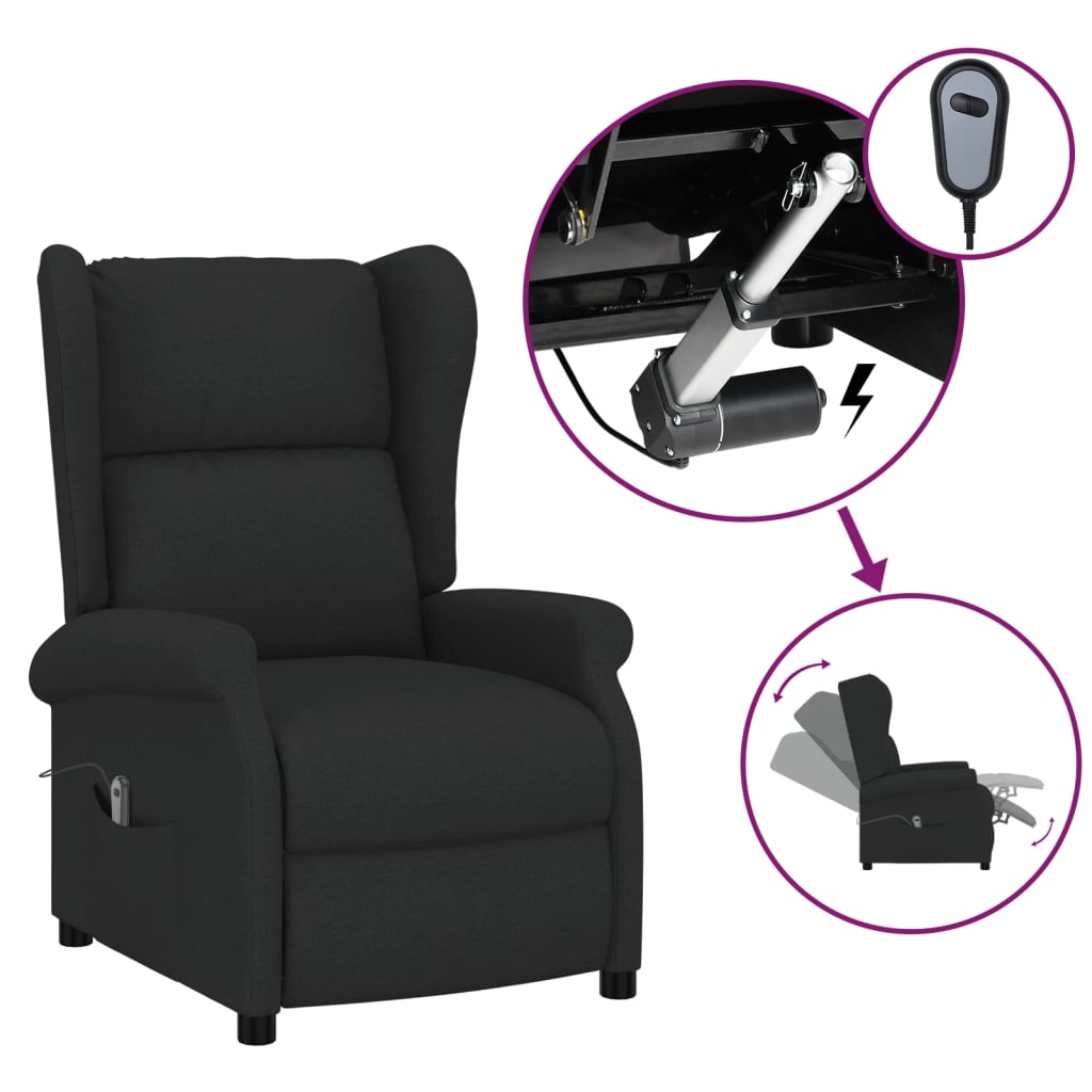 Fauteuil inclinable électrique à oreilles noir tissu