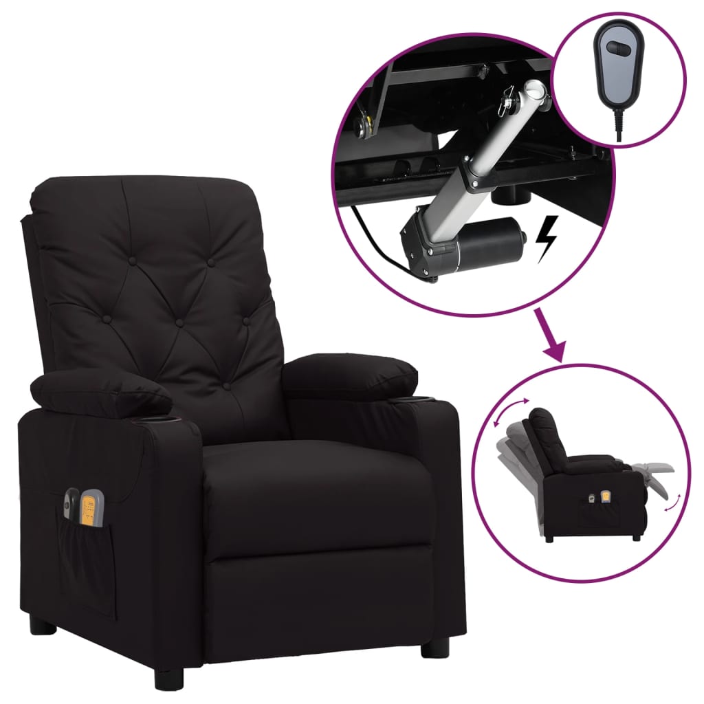 Fauteuil électrique de massage Noir Similicuir