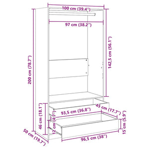 Garde-robe Sonoma gris 100x50x200 cm Bois d'ingénierie