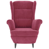 Fauteuil à oreilles avec tabouret bordeaux velours