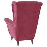 Fauteuil à oreilles avec tabouret bordeaux velours