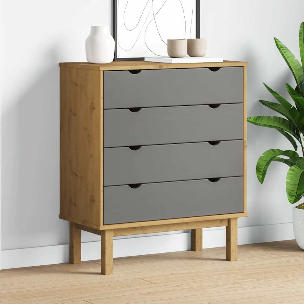 Commode OTTA Marron et gris 76,5x39,5x90 cm Bois de pin massif