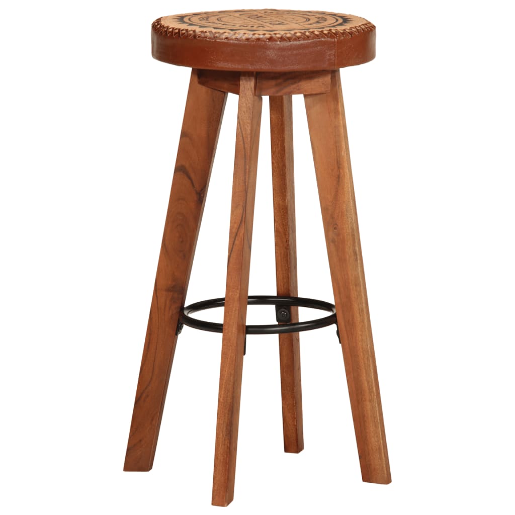 Tabourets de bar 2 pcs Cuir véritable et bois d'acacia solide