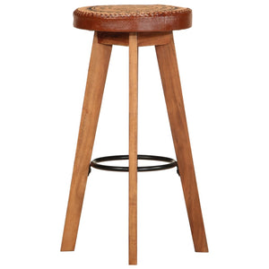 Tabourets de bar 2 pcs Cuir véritable et bois d'acacia solide