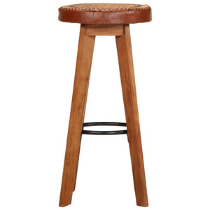 Tabourets de bar 2 pcs Cuir véritable et bois d'acacia solide