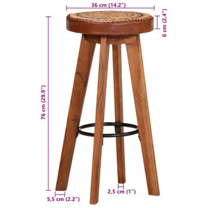 Tabourets de bar 2 pcs Cuir véritable et bois d'acacia solide