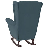 Fauteuil à bascule à oreilles en velours bleu bois massif