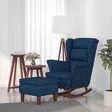 Fauteuil à bascule à oreilles en velours bleu bois massif