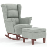 Fauteuil à bascule à oreilles en velours gris clair bois massif