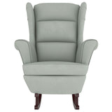 Fauteuil à bascule à oreilles en velours gris clair bois massif
