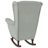 Fauteuil à bascule à oreilles en velours gris clair bois massif