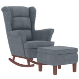 Fauteuil à bascule à oreilles en velours gris foncé bois massif