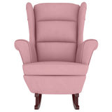 Fauteuil à bascule à oreilles en velours rose bois massif