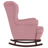 Fauteuil à bascule à oreilles en velours rose bois massif