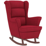 Fauteuil à bascule à oreilles en velours rouge vin bois massif