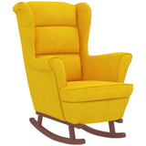 Fauteuil à bascule à oreilles en velours jaune bois massif