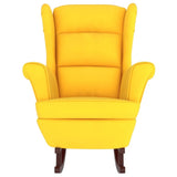 Fauteuil à bascule à oreilles en velours jaune bois massif