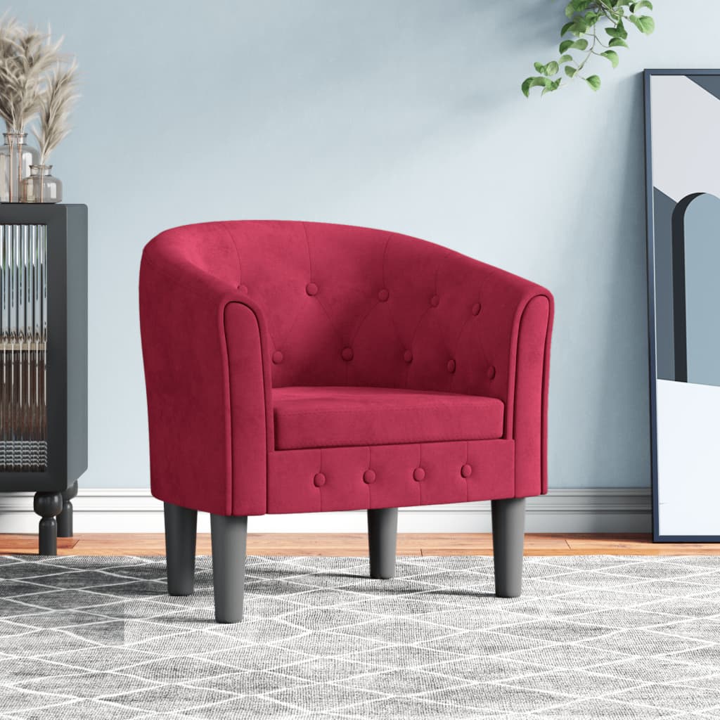 Fauteuil rouge bordeaux velours