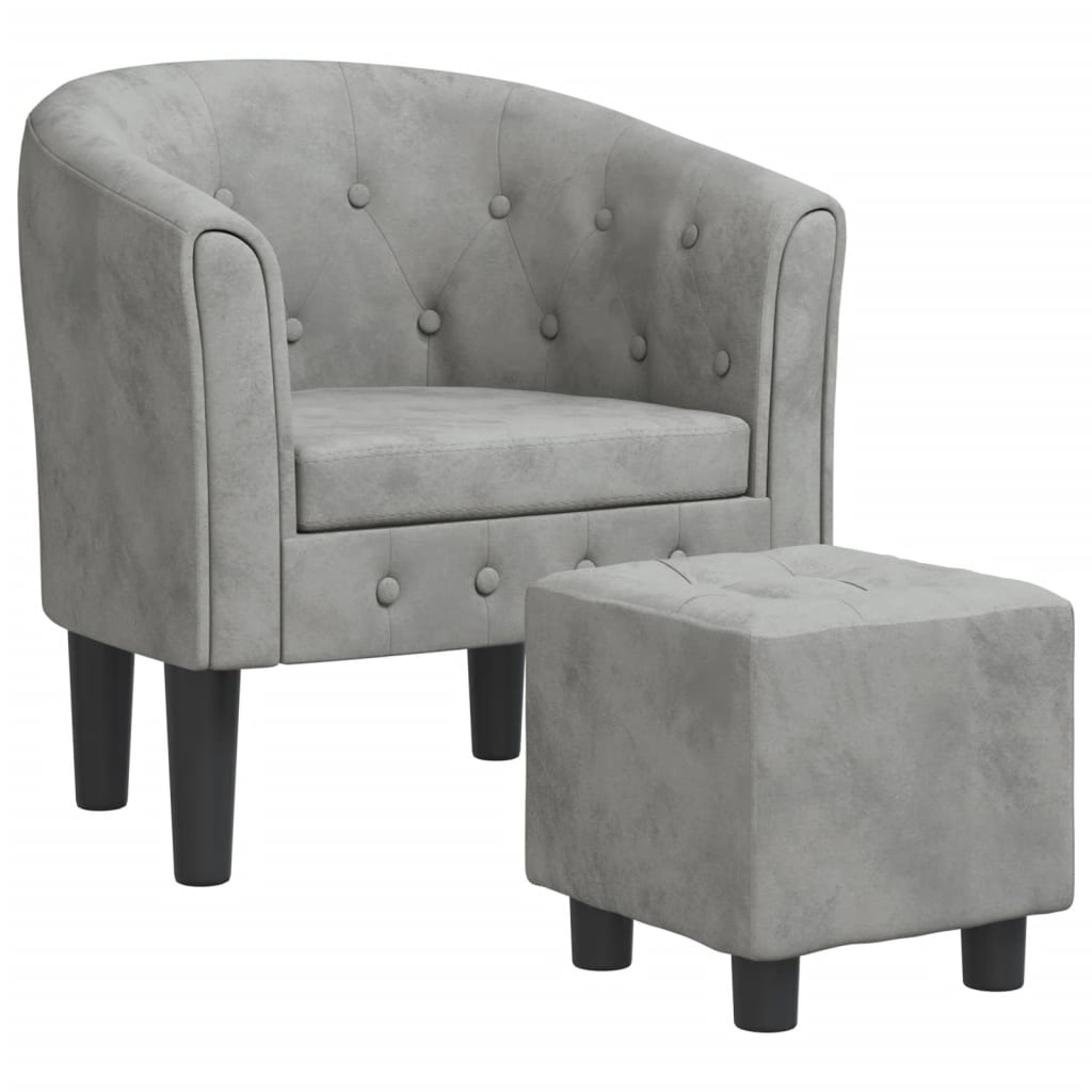 Fauteuil avec repose-pied gris clair velours