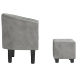 Fauteuil avec repose-pied gris clair velours