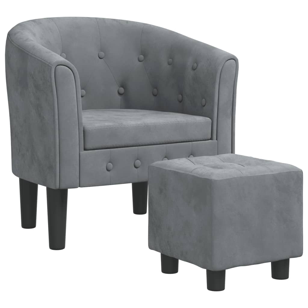 Fauteuil avec repose-pied gris foncé velours