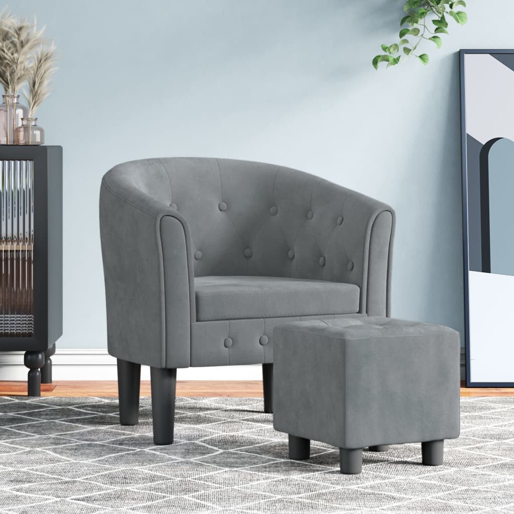Fauteuil avec repose-pied gris foncé velours