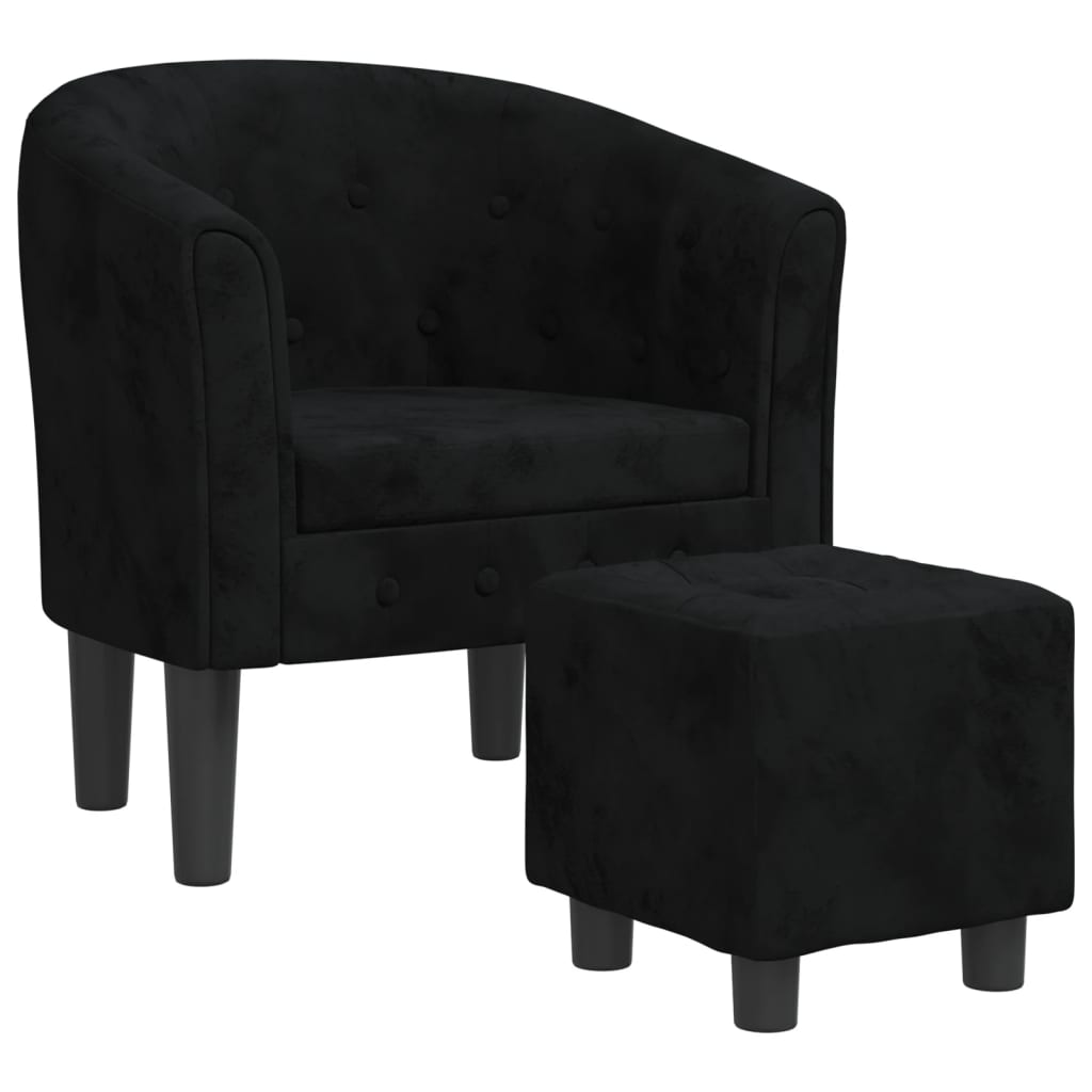 Fauteuil avec repose-pied noir velours
