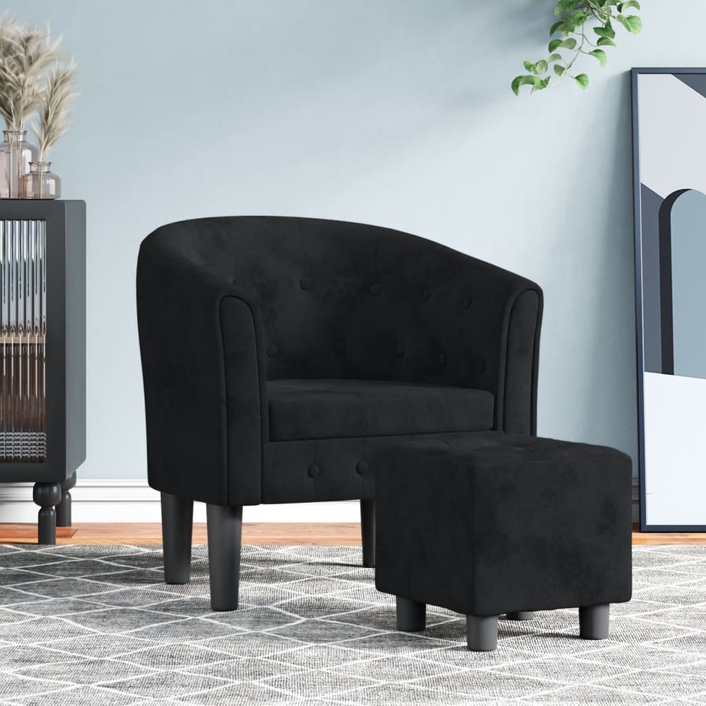 Fauteuil avec repose-pied noir velours