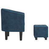 Fauteuil avec repose-pied bleu foncé velours