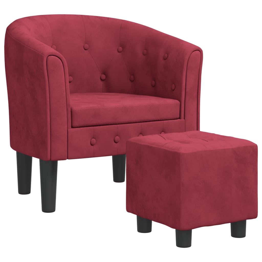 Fauteuil avec repose-pied rouge bordeaux velours