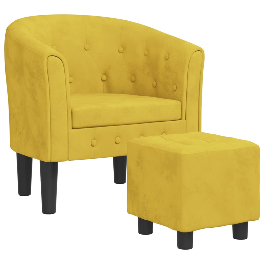 Fauteuil avec repose-pied jaune velours