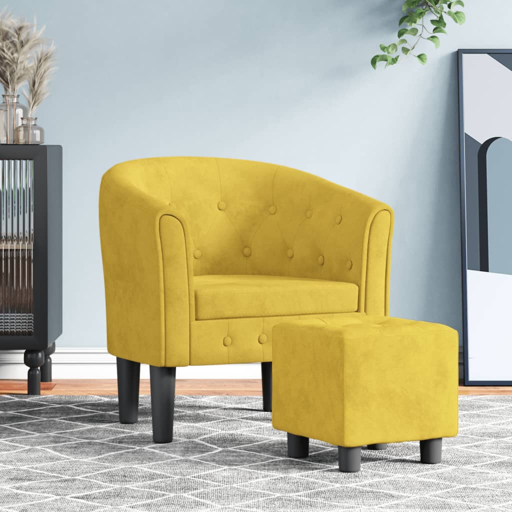 Fauteuil avec repose-pied jaune velours