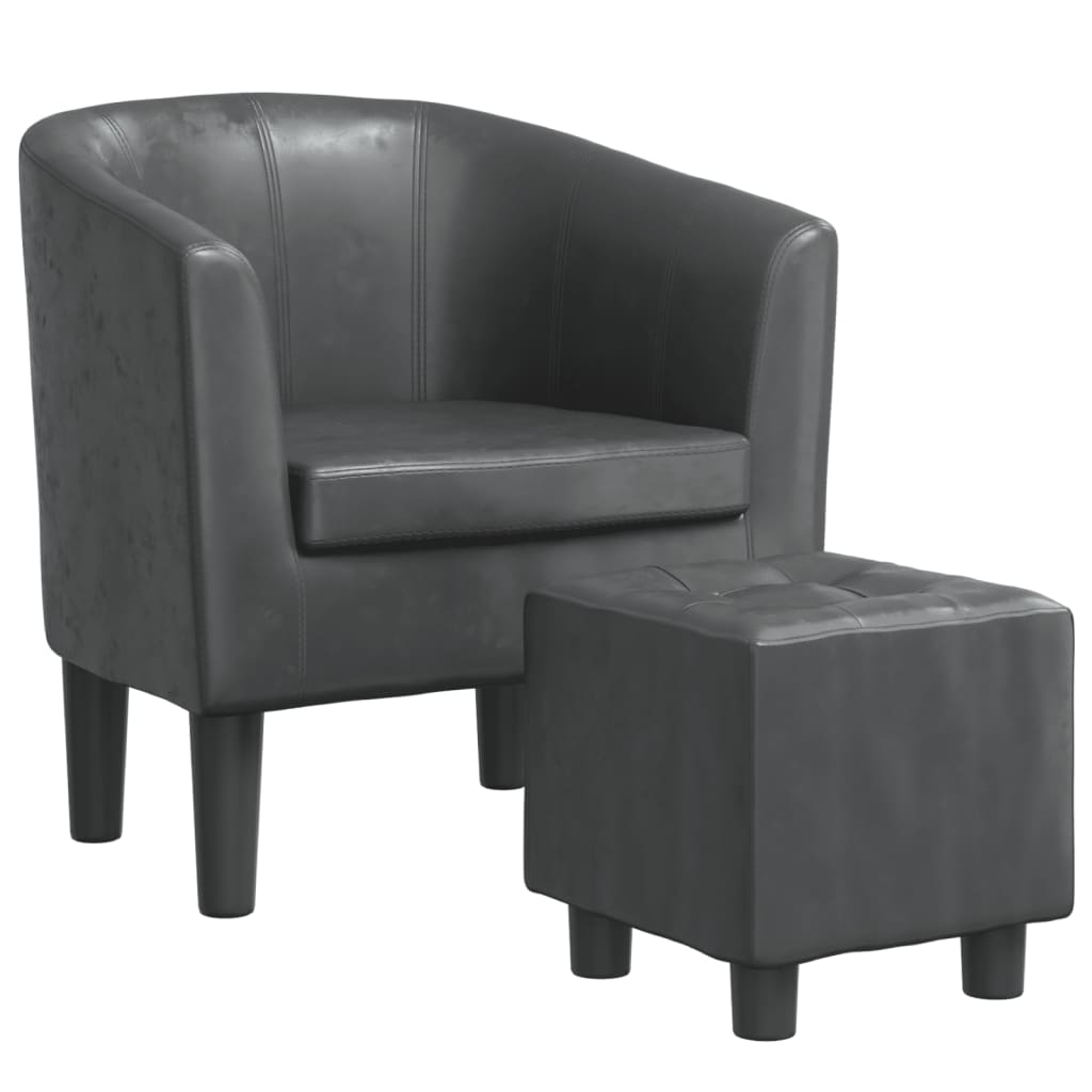 Fauteuil avec repose-pied gris similicuir