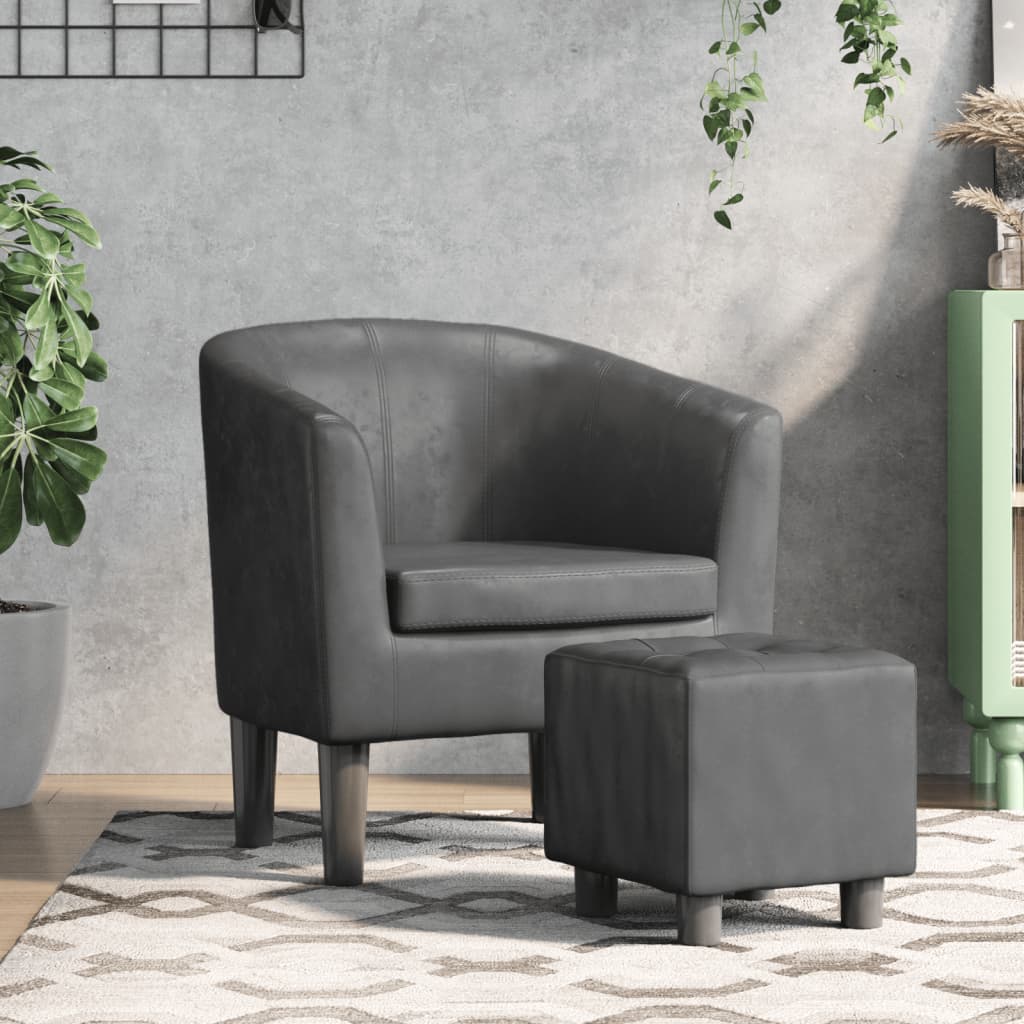 Fauteuil avec repose-pied gris similicuir