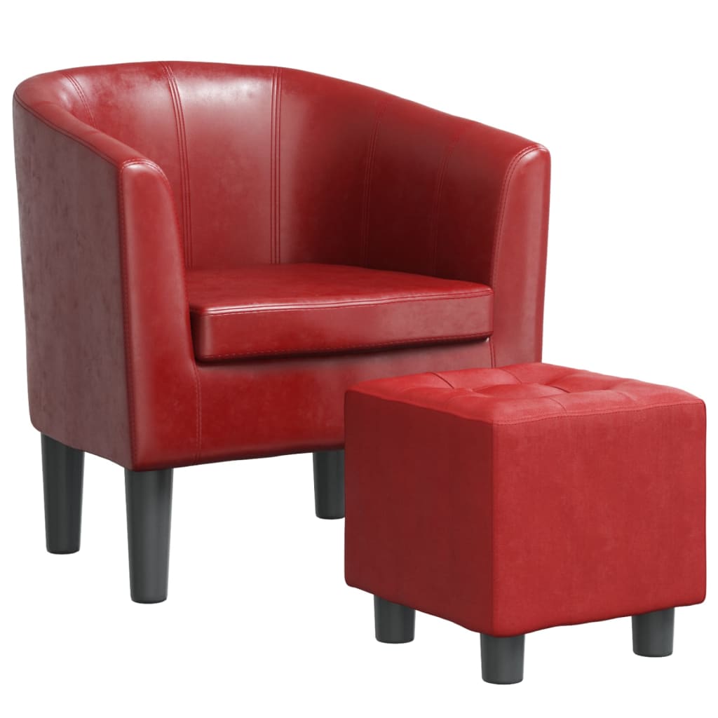 Fauteuil avec repose-pied rouge bordeaux similicuir