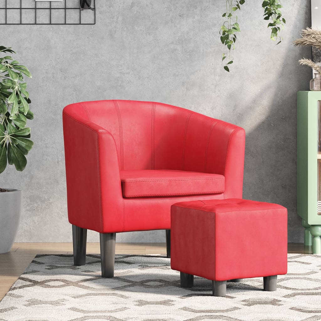 Fauteuil avec repose-pied rouge similicuir