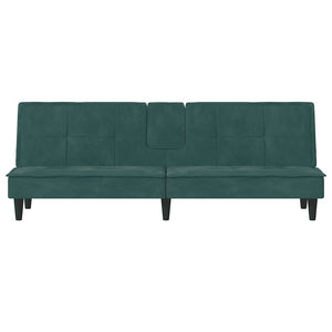 Canapé-lit avec porte-gobelets vert foncé velours