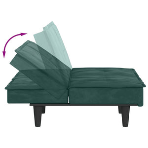 Canapé-lit avec porte-gobelets vert foncé velours