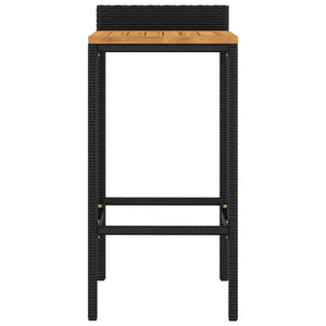 Tabourets de bar lot de 2 noir résine tressée et bois d'acacia