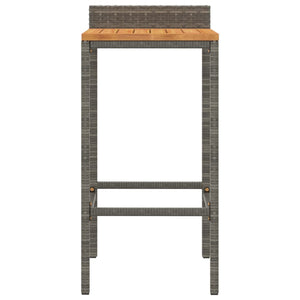 Tabourets de bar lot de 2 gris résine tressée et bois d'acacia