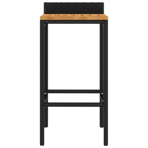Tabourets de bar lot de 4 noir résine tressée et bois d'acacia