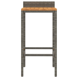Tabourets de bar lot de 4 gris résine tressée et bois d'acacia