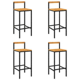 Tabourets de bar lot de 4 noir résine tressée et bois d'acacia