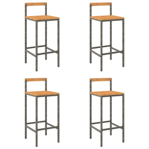 Tabourets de bar lot de 4 gris résine tressée et bois d'acacia