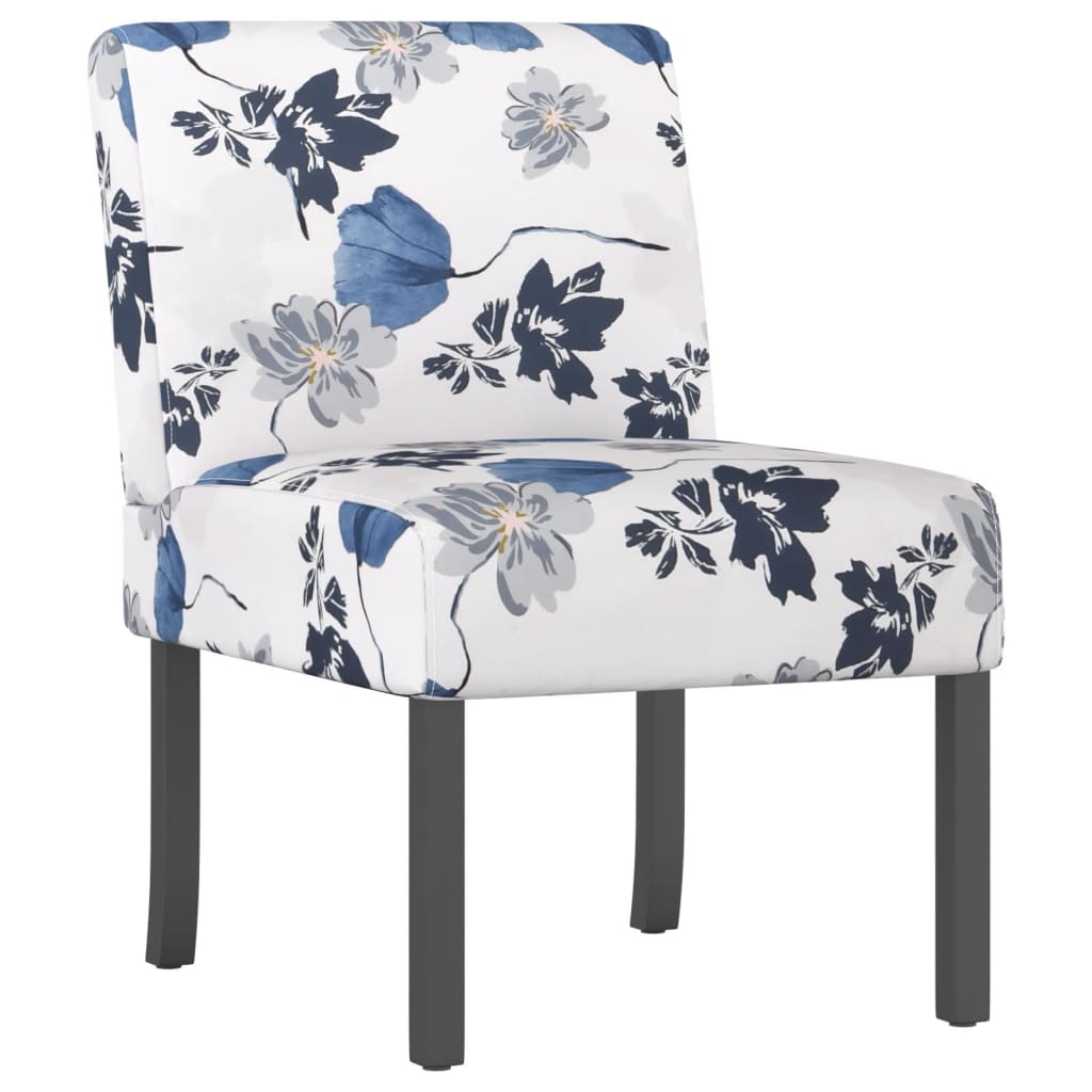 Fauteuil sans accoudoirs bleu tissu avec fleurs