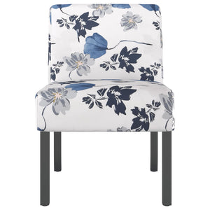 Fauteuil sans accoudoirs bleu tissu avec fleurs